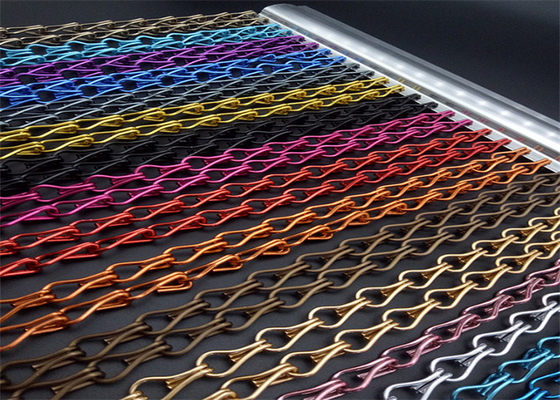 2m Tinggi Dekoratif Wire Mesh Warna Emas Aluminium Chain Link Metal Mesh Curtain
